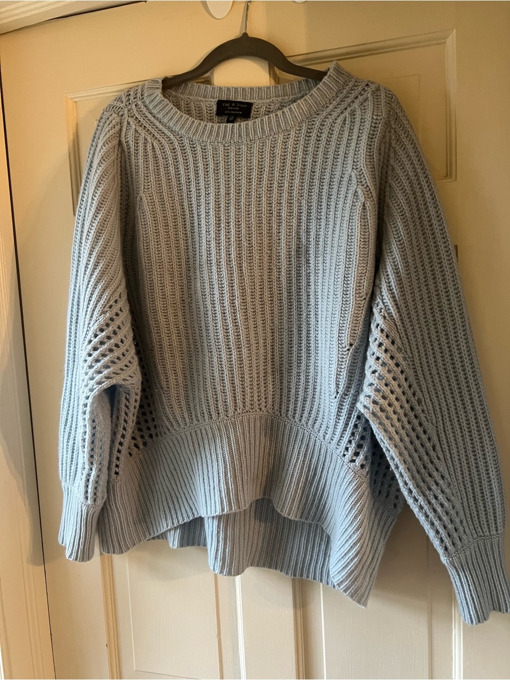rag & bone cashmere Light Blue Open-Stitch Knit Sweater